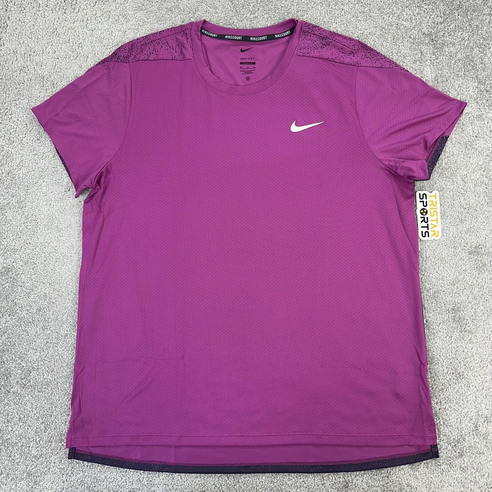 Nike Court Tennis Shirt Mens XL Purple Dri-Fit Slim Fit Gradient Performance